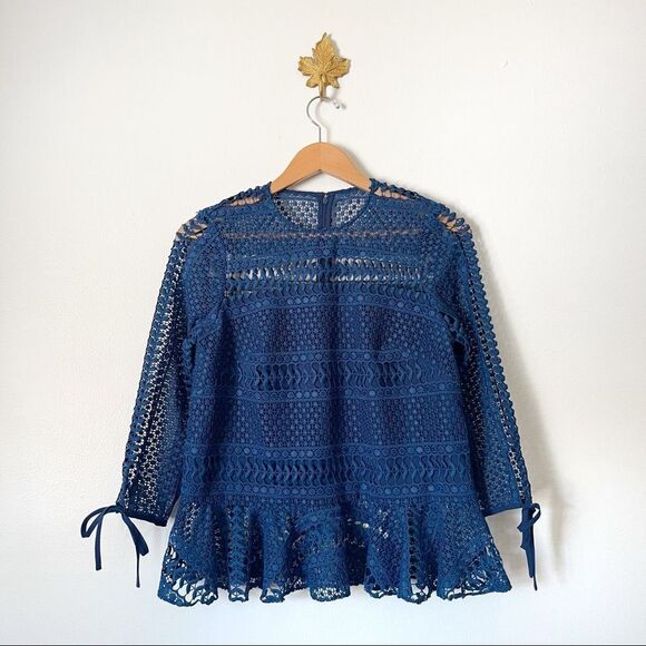 Anthropologie Shoshanna Blue Lace Peplum Top NWOT Medium - Picture 1 of 9